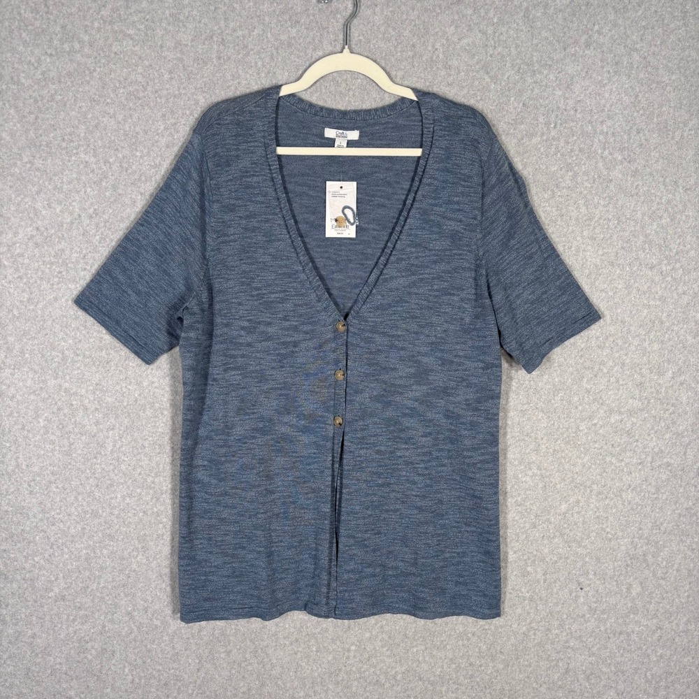 Croft Barrow Cardigan Sweater Large Blue Gray Button Thin Tunic Cotton Coastal